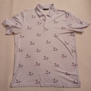 Travis Mathew White Golf Polo With Palm Tree Design Men's Size XL